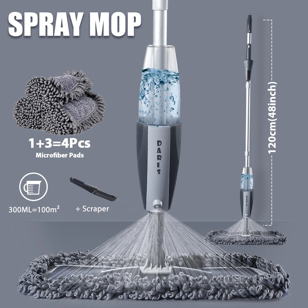 Magic Spray Mop – Reusable Microfiber Pads, 360-Degree Handle