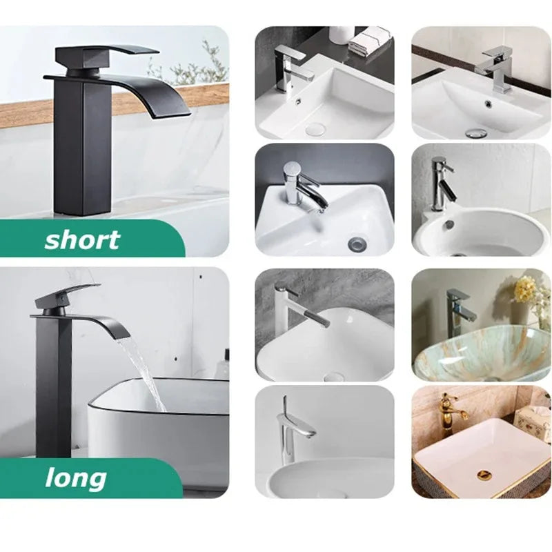 Curved Mouth Basin Faucet – Stainless Steel Hot and Cold Water Waterfall Tap