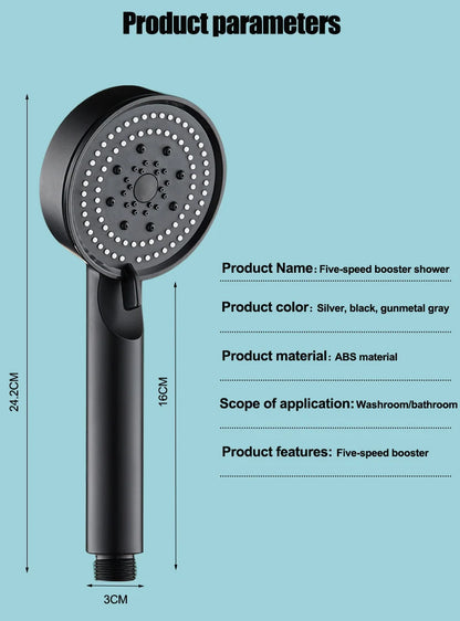 5-Mode Adjustable Rain Shower Head – High Pressure & Water Saving