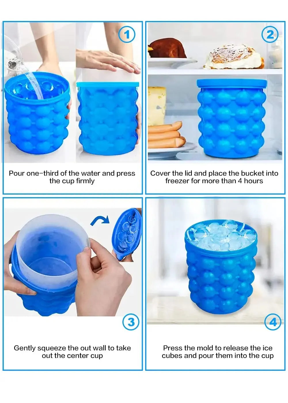 Silicone Ice Bucket & Maker – 2-in-1 Ice Cube Tray, Portable and Eco-friendly