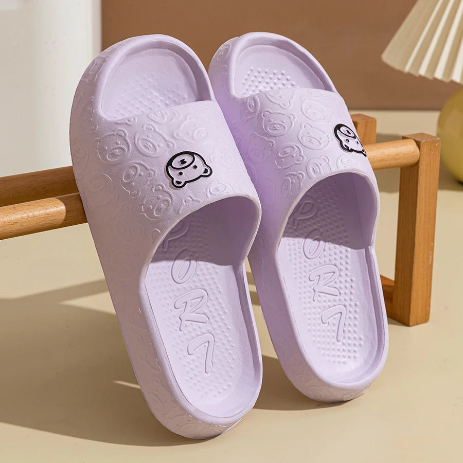 Cute Cartoon Bear Women’s Slippers – Comfortable Soft Sole Bathroom Slides - iHeimly