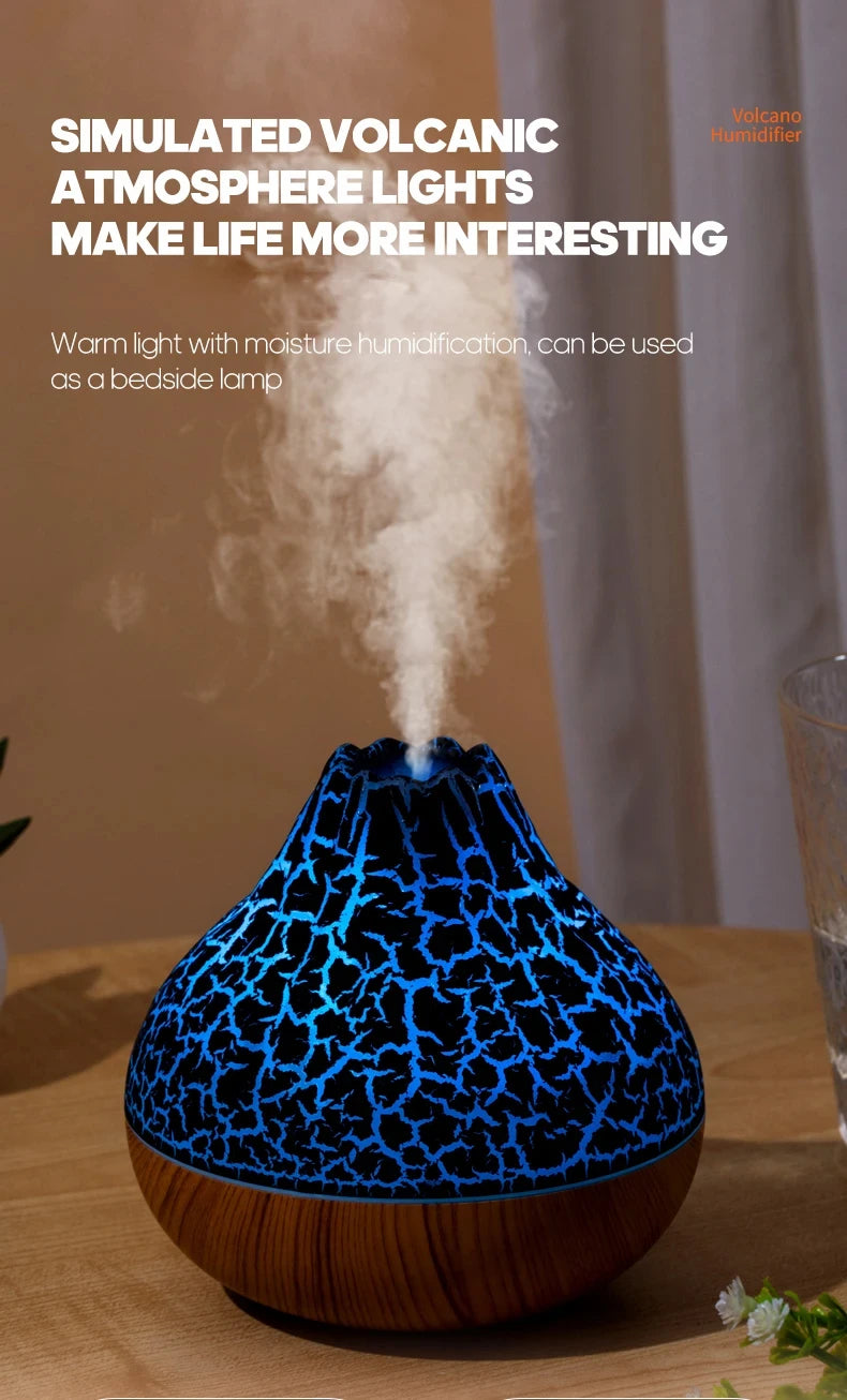 300ml Volcano USB Air Humidifier – Water Mist Diffuser with 7 Color Night Light