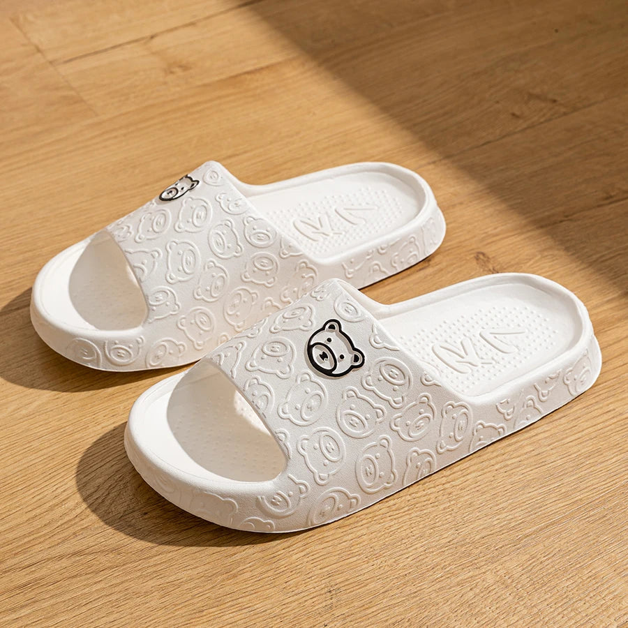 Cute Cartoon Bear Women’s Slippers – Comfortable Soft Sole Bathroom Slides - iHeimly