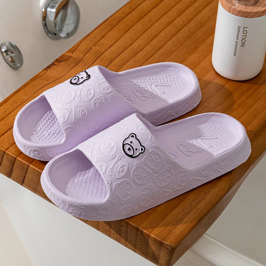 Cute Cartoon Bear Women’s Slippers – Comfortable Soft Sole Bathroom Slides