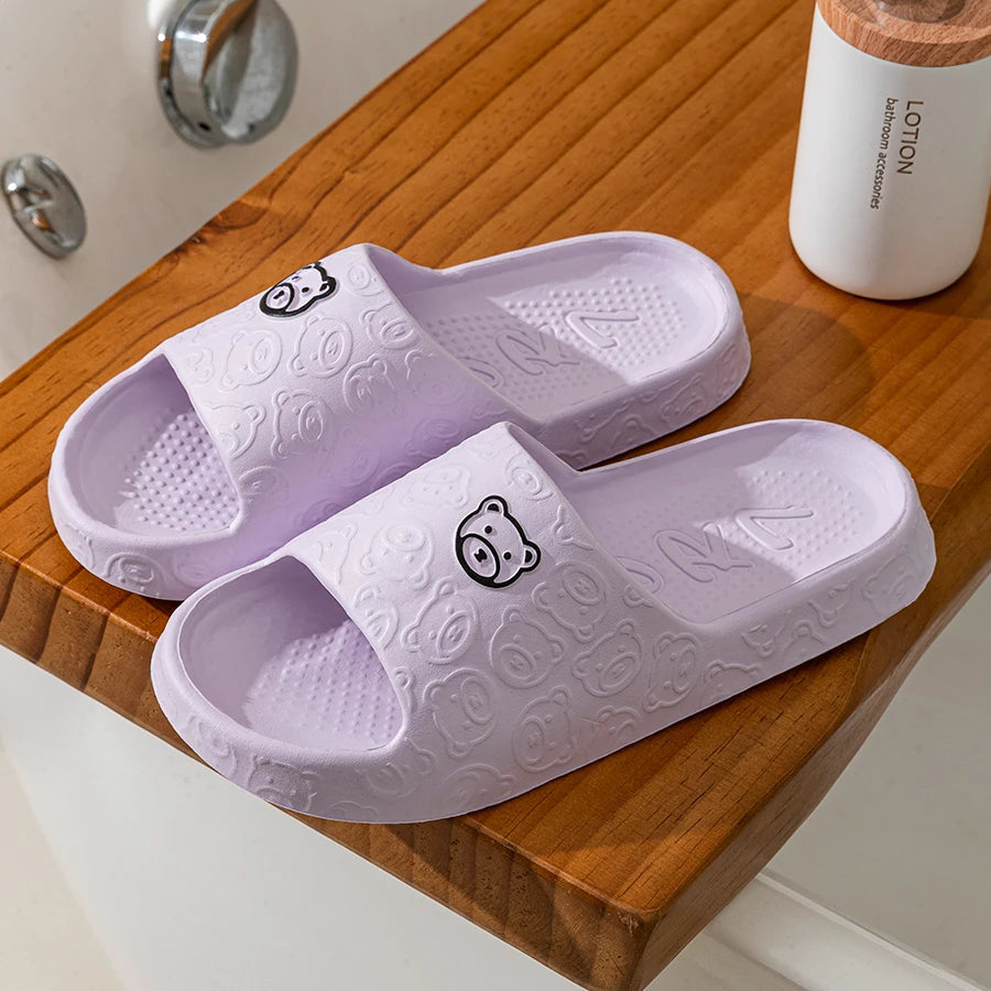 Cute Cartoon Bear Women’s Slippers – Comfortable Soft Sole Bathroom Slides - iHeimly