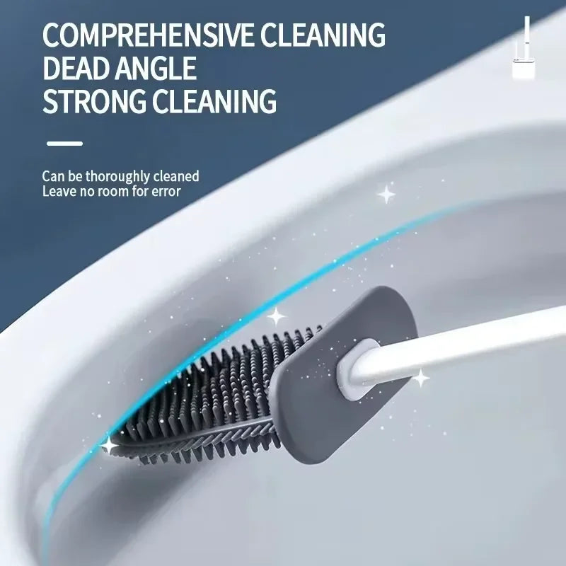 Wall Hanging Toilet Brush Holder – Long Handled Silicone Bristles for Easy Cleaning