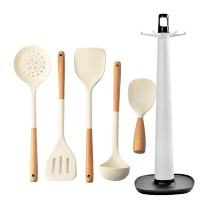 Silicone Kitchen Utensils Set – Non-Stick, Heat Resistant with Wooden Handles