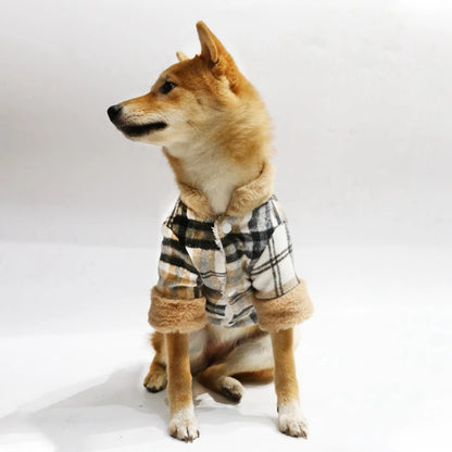 Winter Pet Jacket with Fur Collar – Warm Plaid Coat for Small Dogs