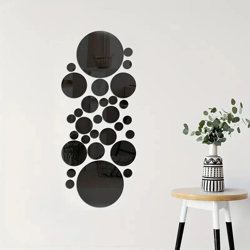 26-Piece 3D Acrylic Round Mirror Wall Stickers – DIY Home Decor - iHeimly