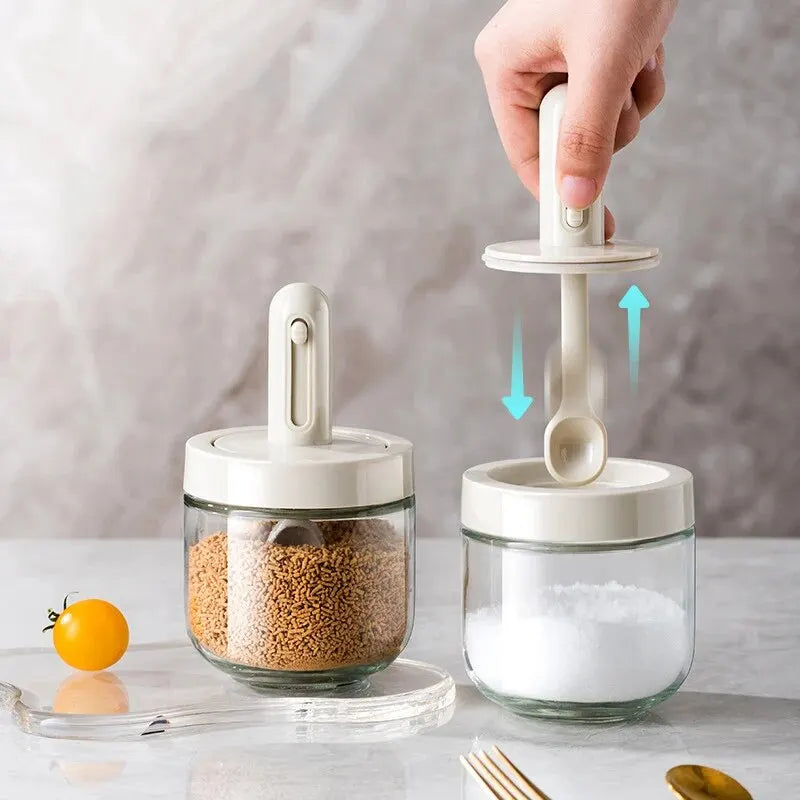 Glass Seasoning Bottle with Telescopic Spoon – Leak-Proof & Moisture-Proof