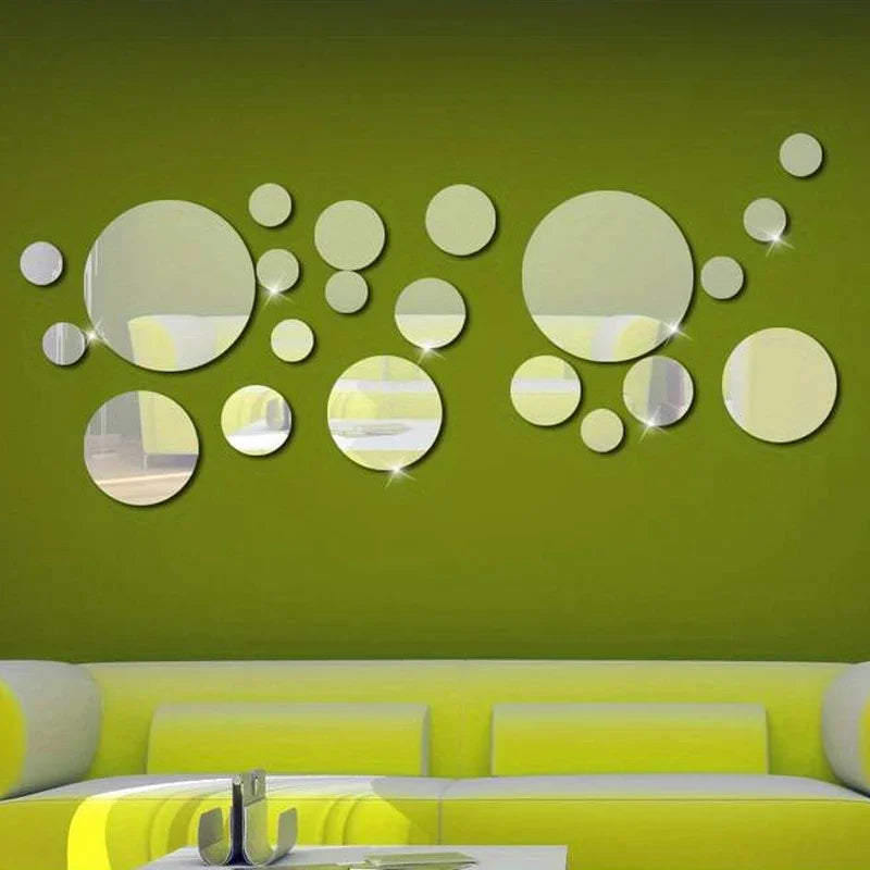 26-Piece 3D Acrylic Round Mirror Wall Stickers – DIY Home Decor - iHeimly