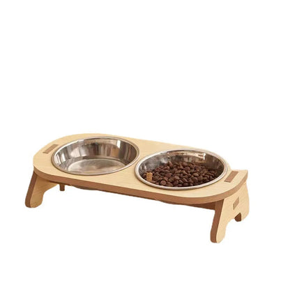 Double Plate Cat Bowl – Neck Protection Pet Feeding Bowl with Anti-Knock Frame