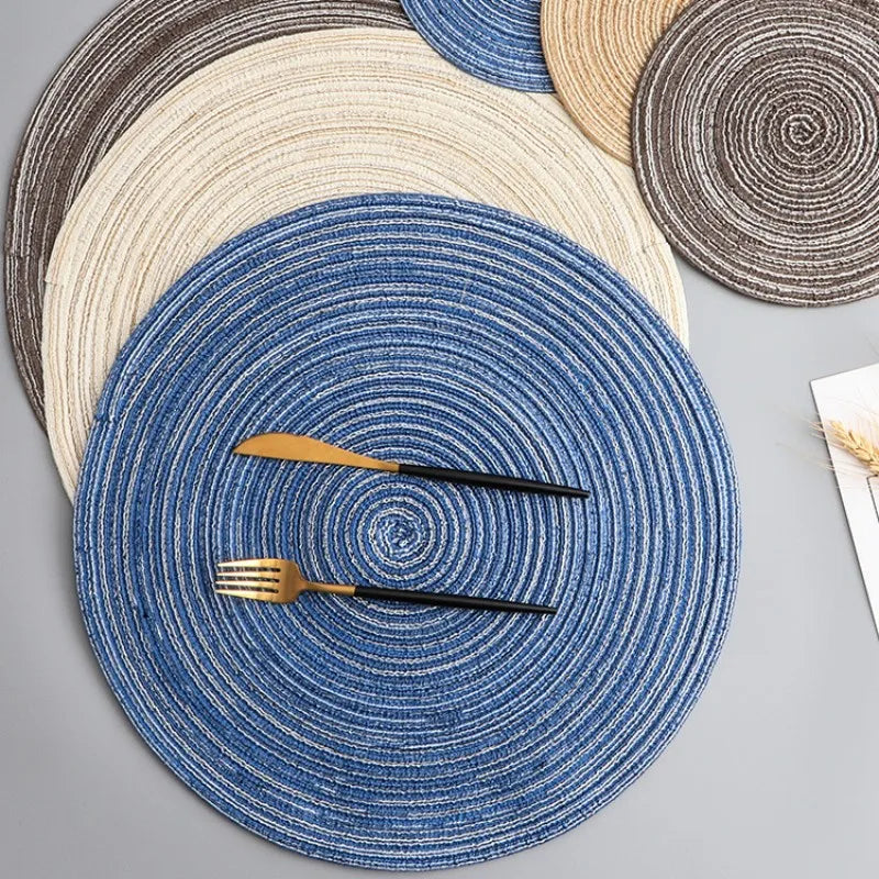 Round Woven Ramie Placemats – Non-Slip Dining Table Mats