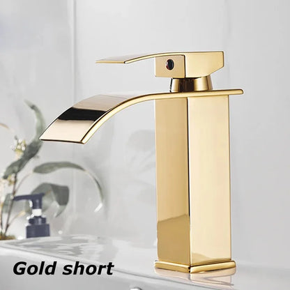 Curved Mouth Basin Faucet – Stainless Steel Hot and Cold Water Waterfall Tap