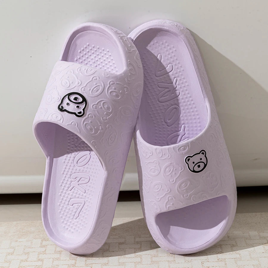Cute Cartoon Bear Women’s Slippers – Comfortable Soft Sole Bathroom Slides - iHeimly