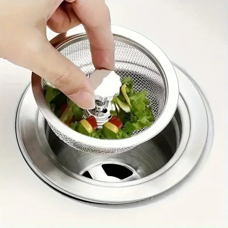 Kitchen Sink Strainer with Handle & Stopper – Stainless Steel Waste Filter