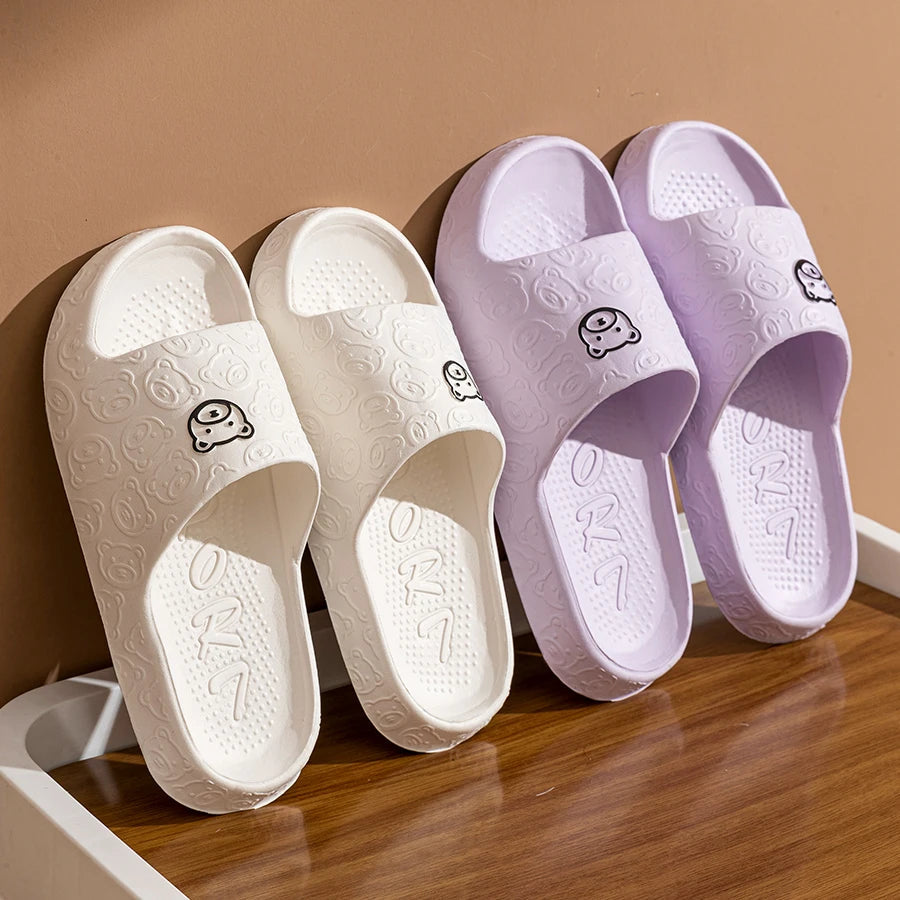 Cute Cartoon Bear Women’s Slippers – Comfortable Soft Sole Bathroom Slides - iHeimly