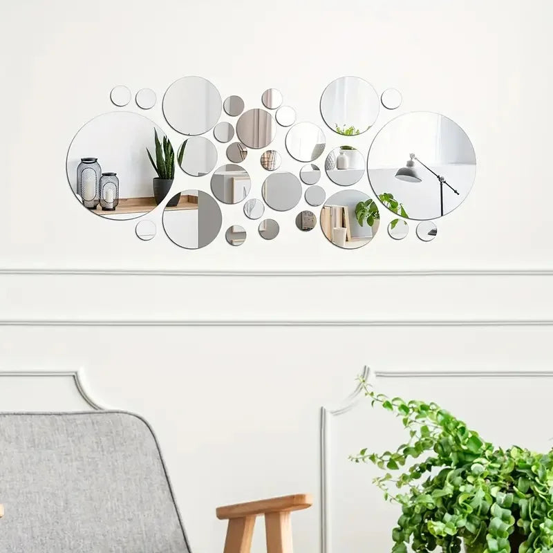 26-Piece 3D Acrylic Round Mirror Wall Stickers – DIY Home Decor - iHeimly