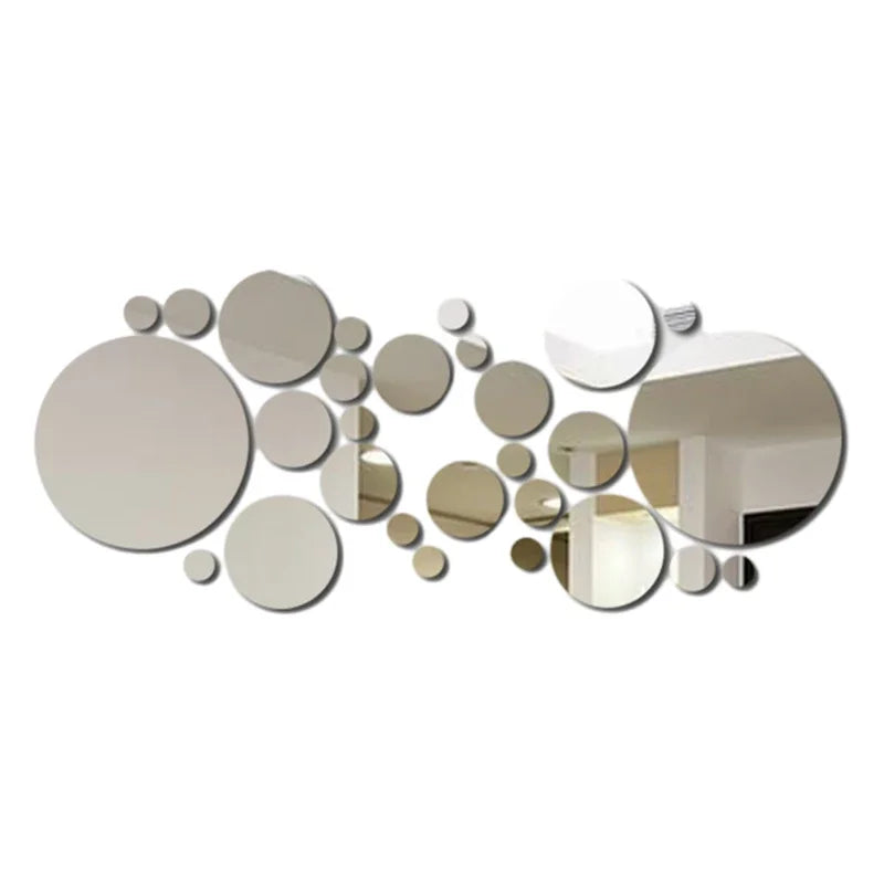 26-Piece 3D Acrylic Round Mirror Wall Stickers – DIY Home Decor - iHeimly