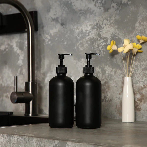 Matte Black Soap Dispenser – Refillable Shampoo & Conditioner Bottle