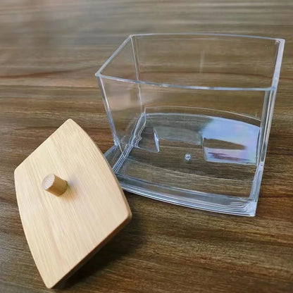 Cotton Swab Box – Transparent Bamboo Lid Storage