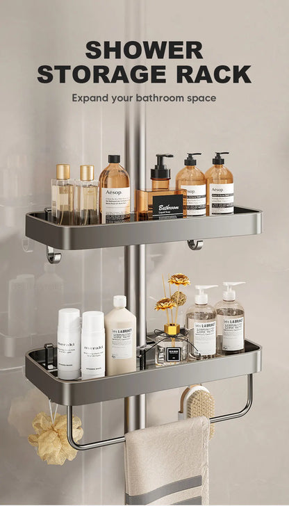 Space Aluminum Bathroom Shower Shelf – Wall-Mounted, No Drilling