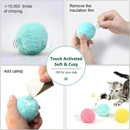 Interactive Sounding Cat Toy Ball – Plush, Battery-Operated, Squeak Toy