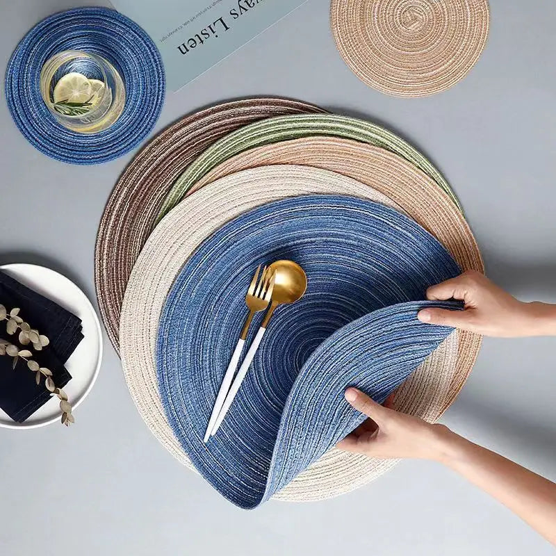 Round Woven Ramie Placemats – Non-Slip Dining Table Mats - iHeimly