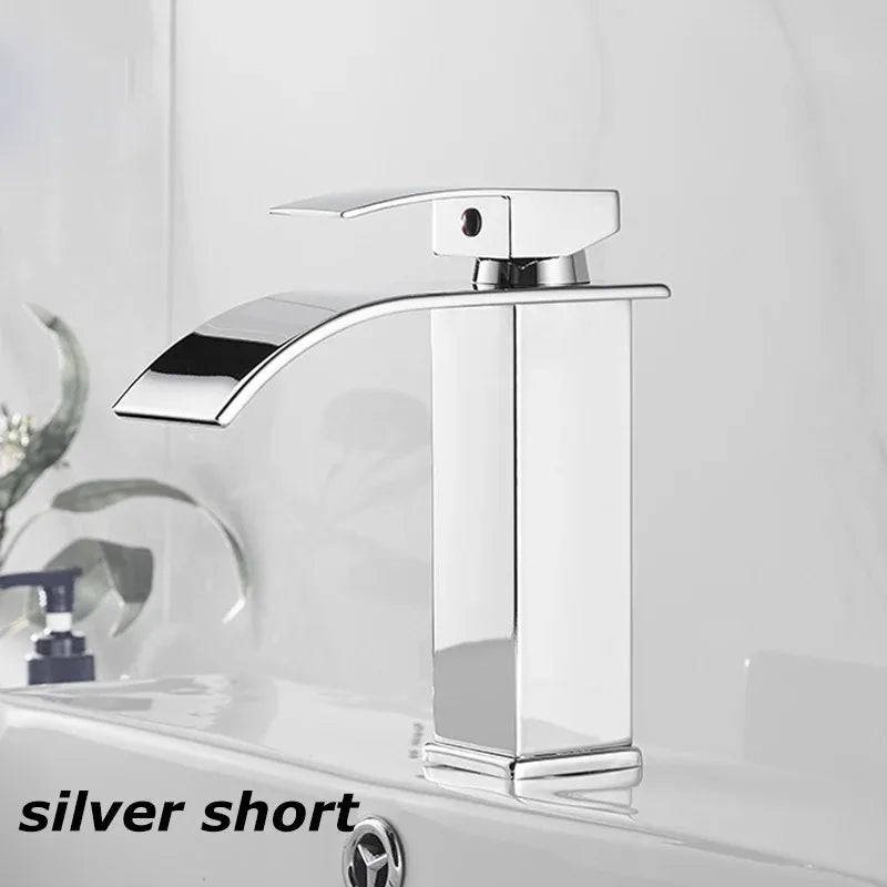 Curved Mouth Basin Faucet – Stainless Steel Hot and Cold Water Waterfall Tap