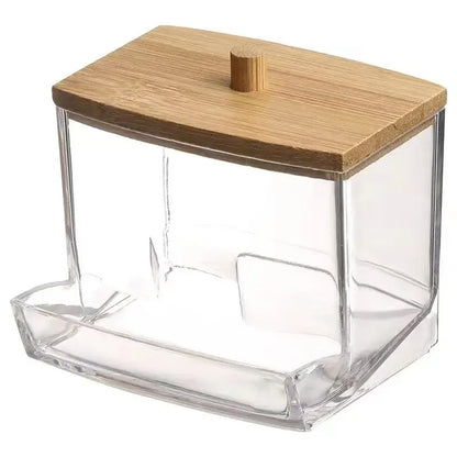 Cotton Swab Box – Transparent Bamboo Lid Storage