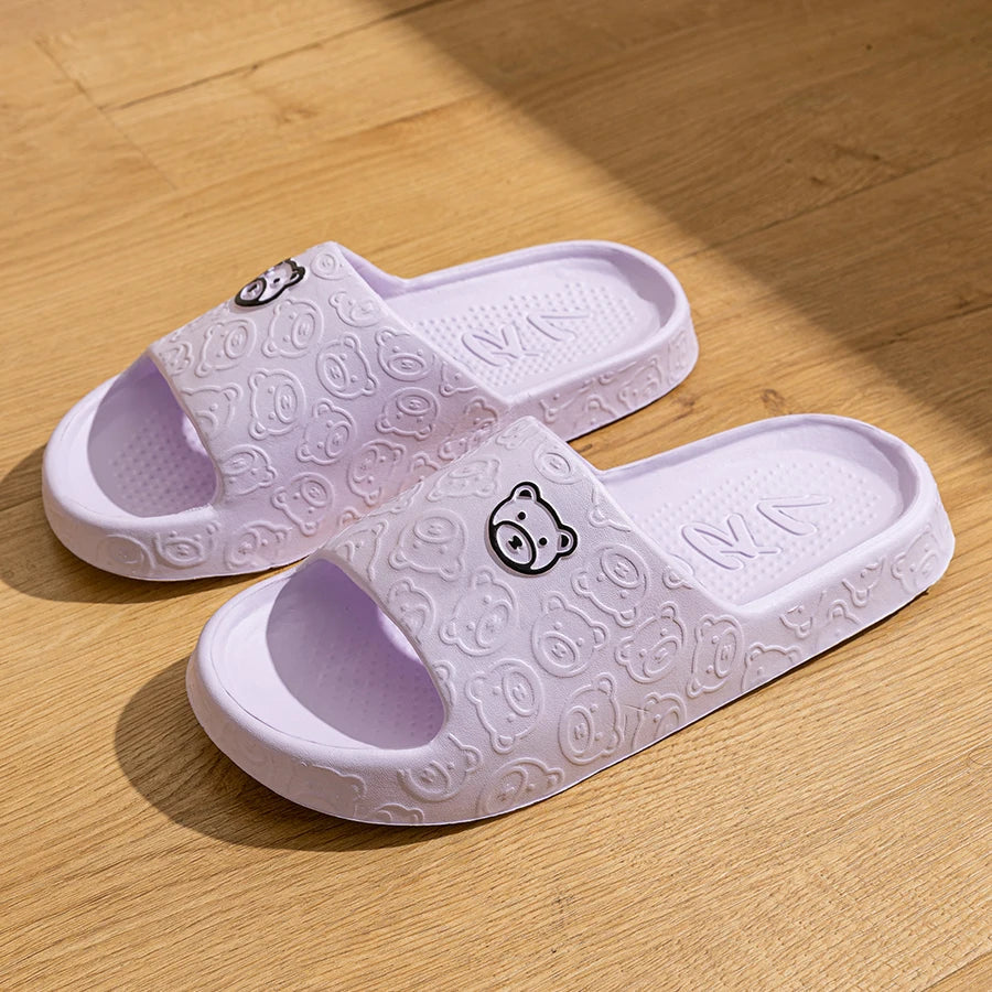 Cute Cartoon Bear Women’s Slippers – Comfortable Soft Sole Bathroom Slides - iHeimly