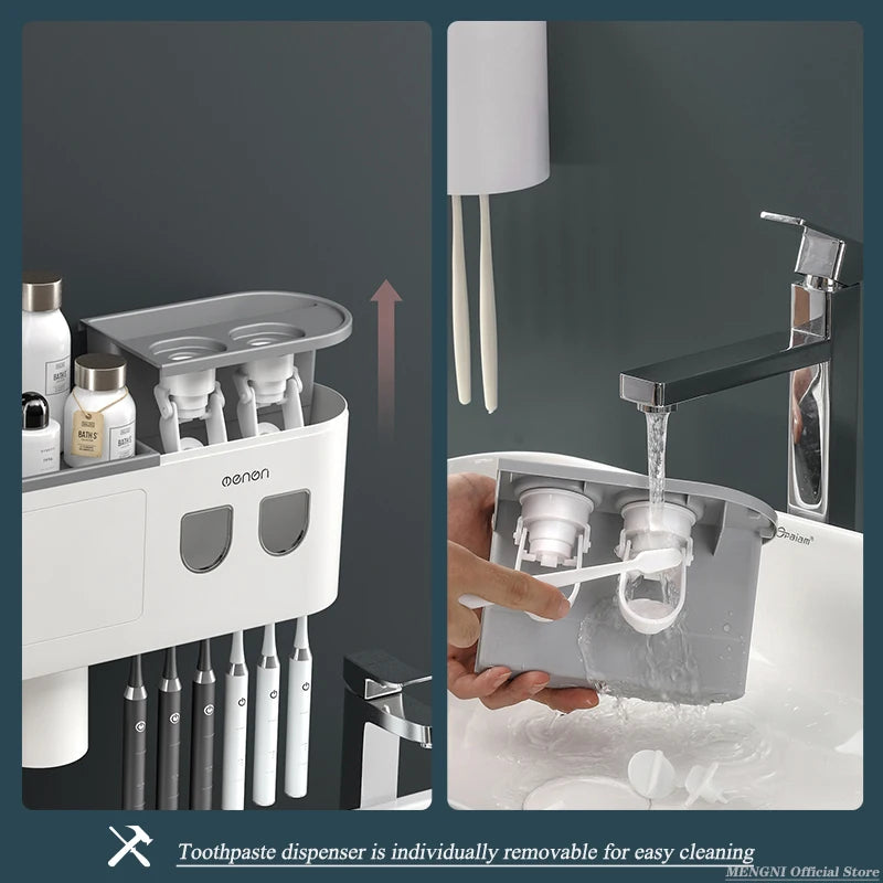 Magnetic Adsorption Toothbrush Holder – Automatic Toothpaste Squeezer Wall Rack