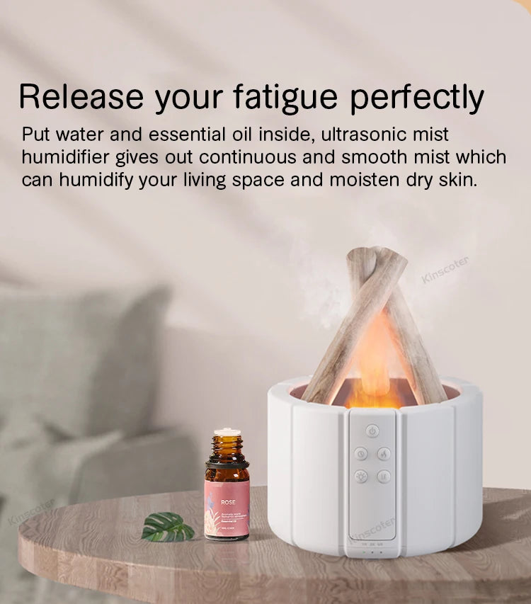 KINSCOTER Campfire Aroma Diffuser – Ultrasonic Humidifier with Flame Effect