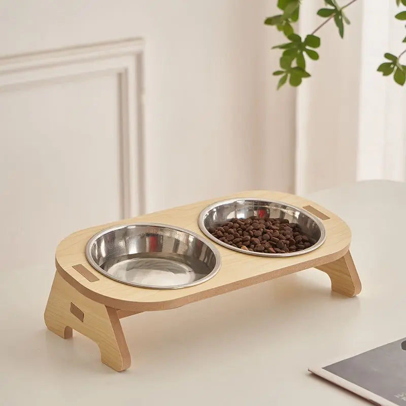 Double Plate Cat Bowl – Neck Protection Pet Feeding Bowl with Anti-Knock Frame